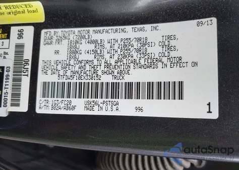 2014 Toyota Tundra Sr5 5.7L V8 from USA, damaged, VIN 5TFDW5F10EX330152